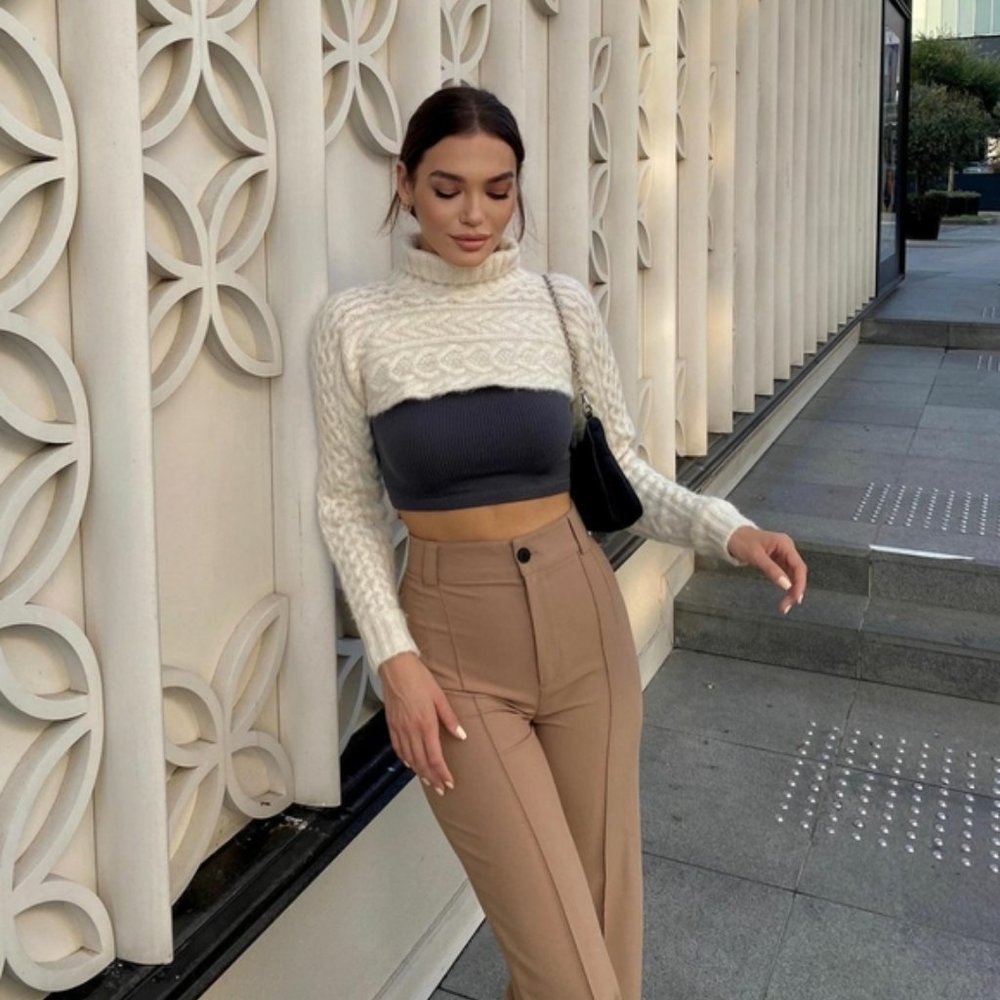 Zara Cable Knit Arm Warmer Scarf Sweater - Picture 5 of 16